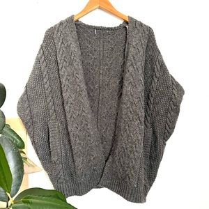 Charcoal, gray sweater, cable knit vest cardigan with pockets
